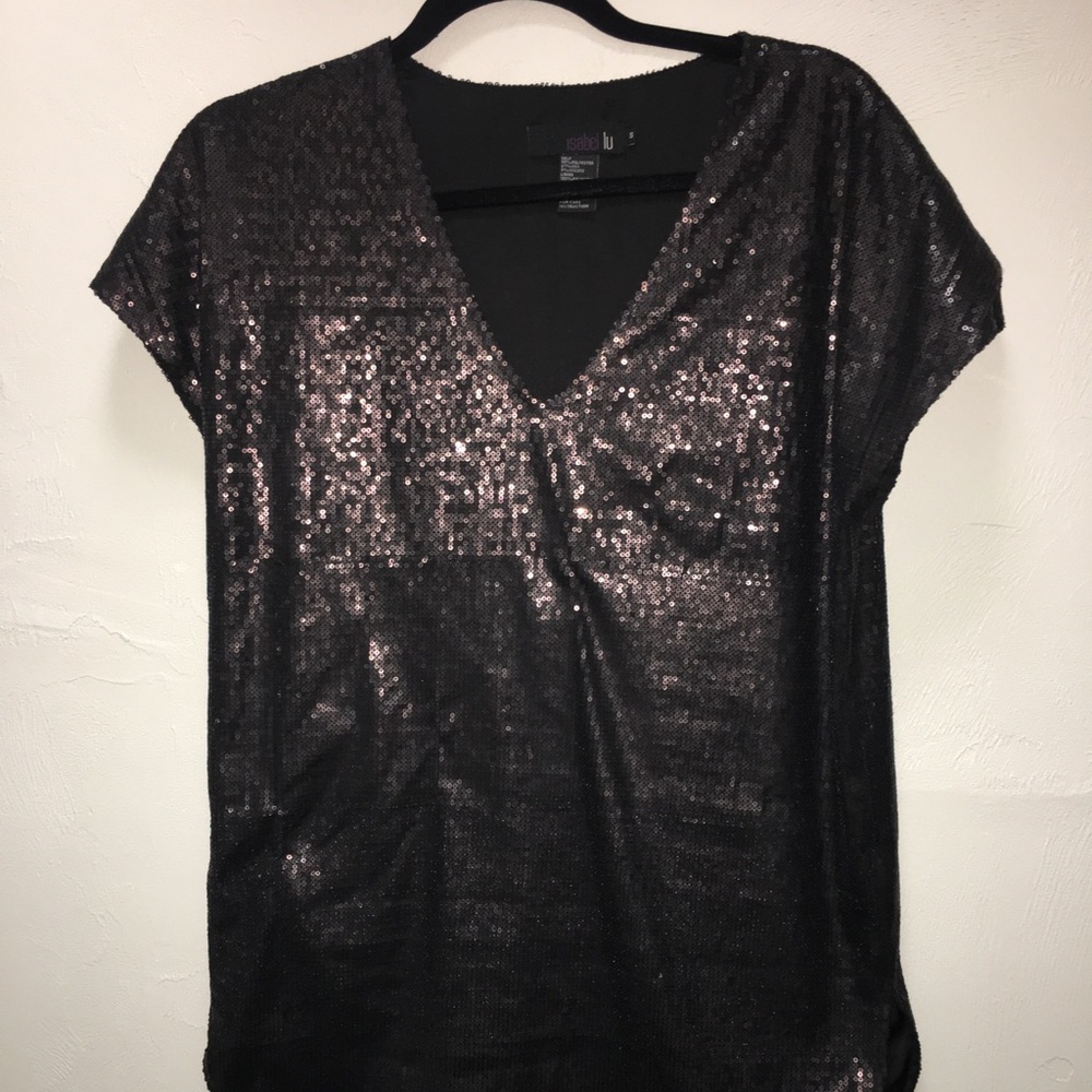 Short black sequined v-cut dress